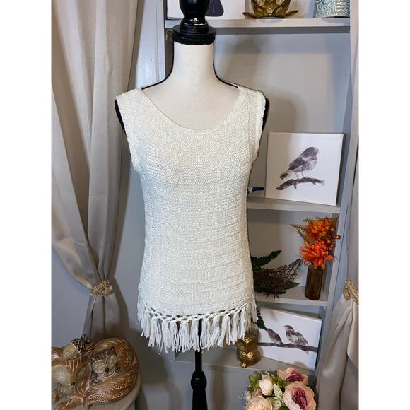 Lilly Pulitzer Small White/Cream GUC Crochet Style Knit Fringe Sleeveless Top - Picture 1 of 12